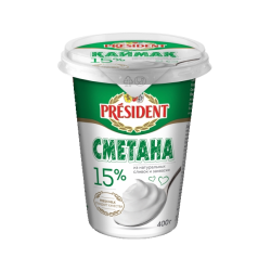 Сметана PRESIDENT 15% вес 400 гр